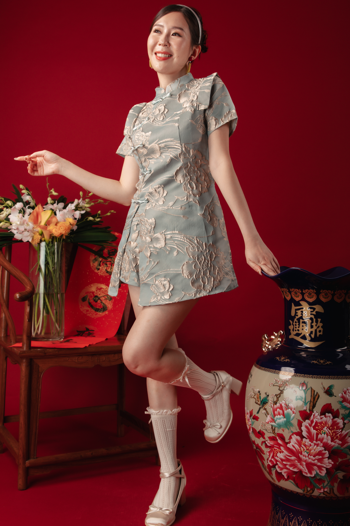 Azure Bloom Brocade Two-Piece Set