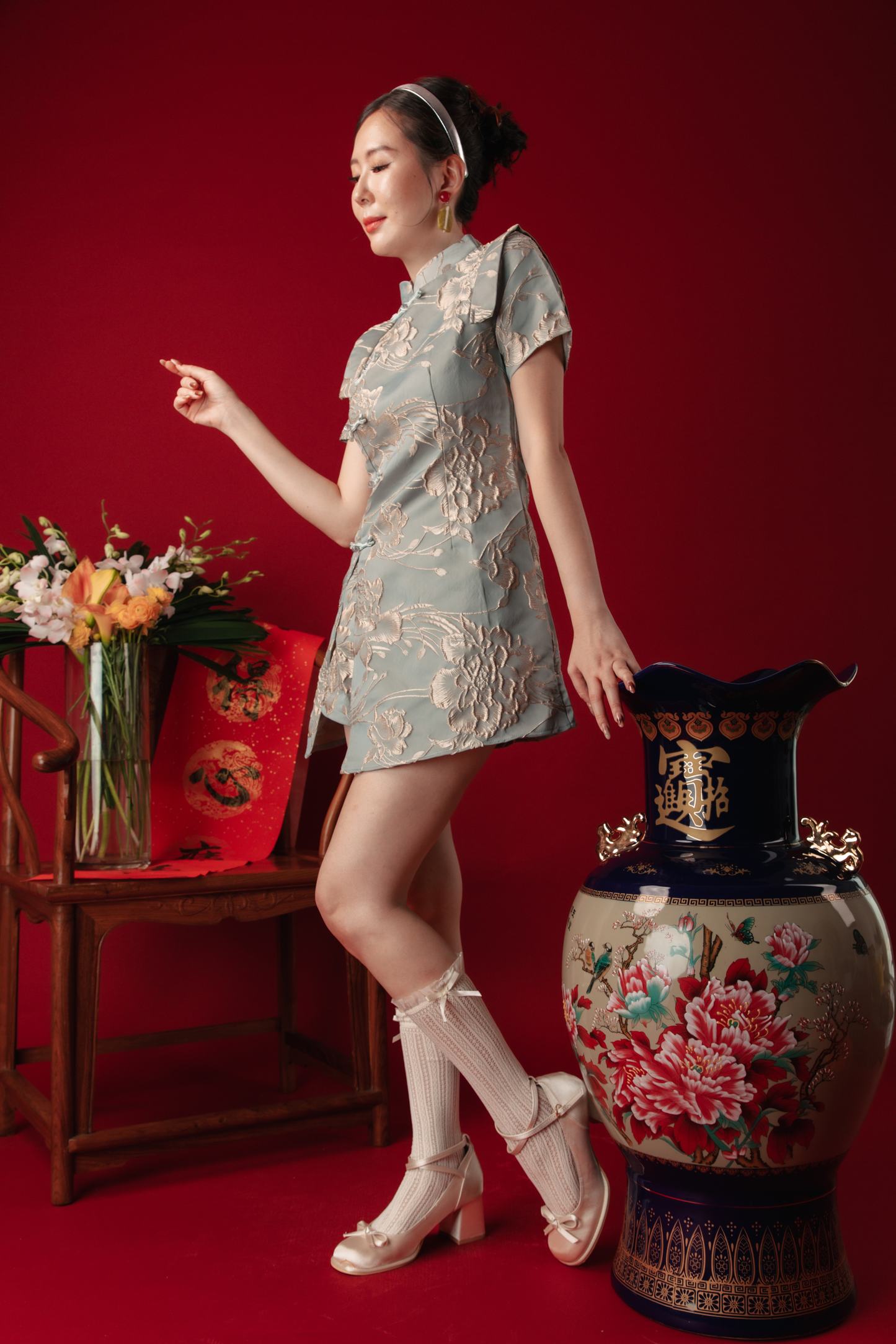 Azure Bloom Brocade Two-Piece Set