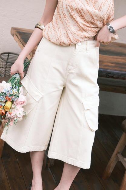 Noémie Pocket Denim Jorts In Light Yellow