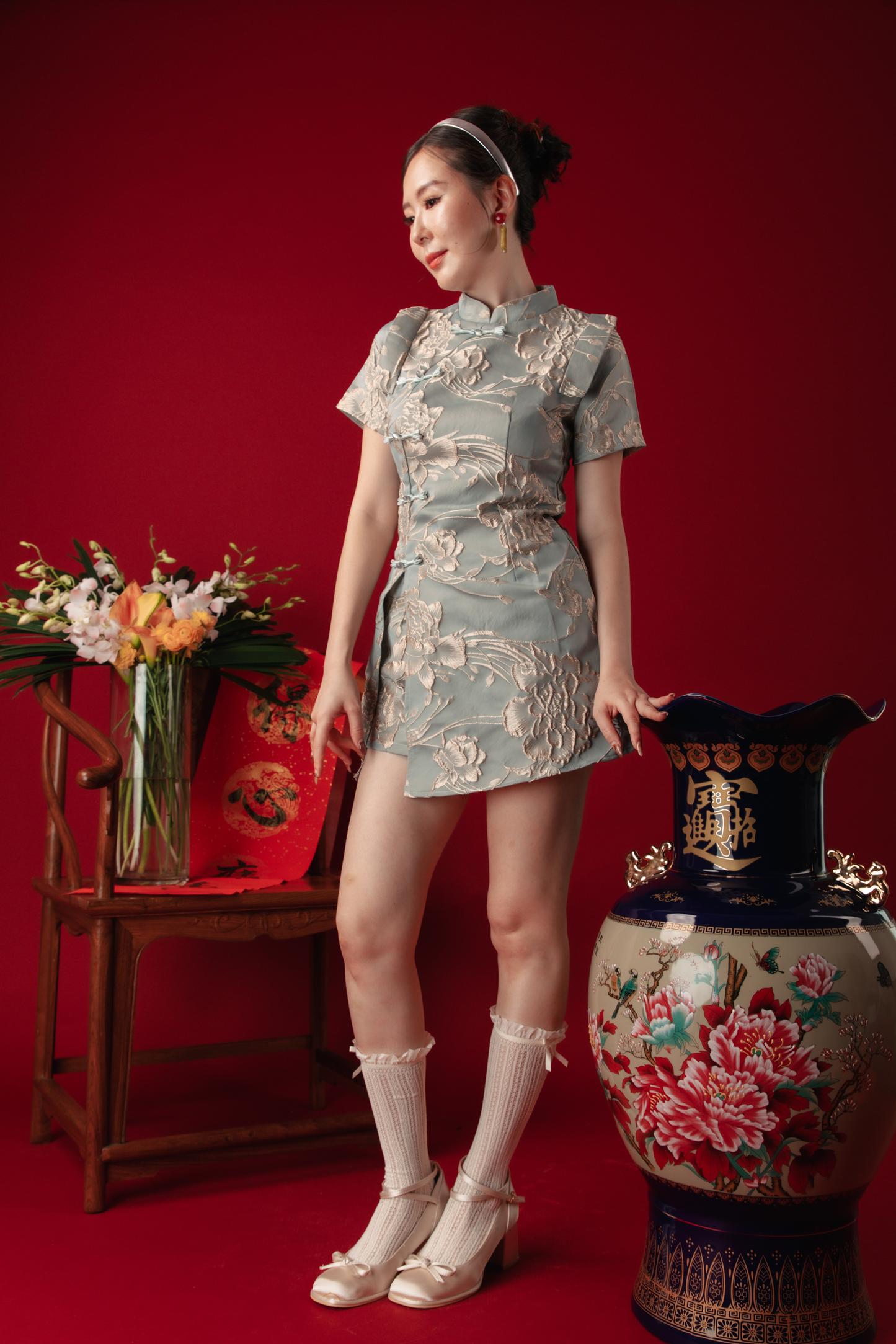 Azure Bloom Brocade Two-Piece Set