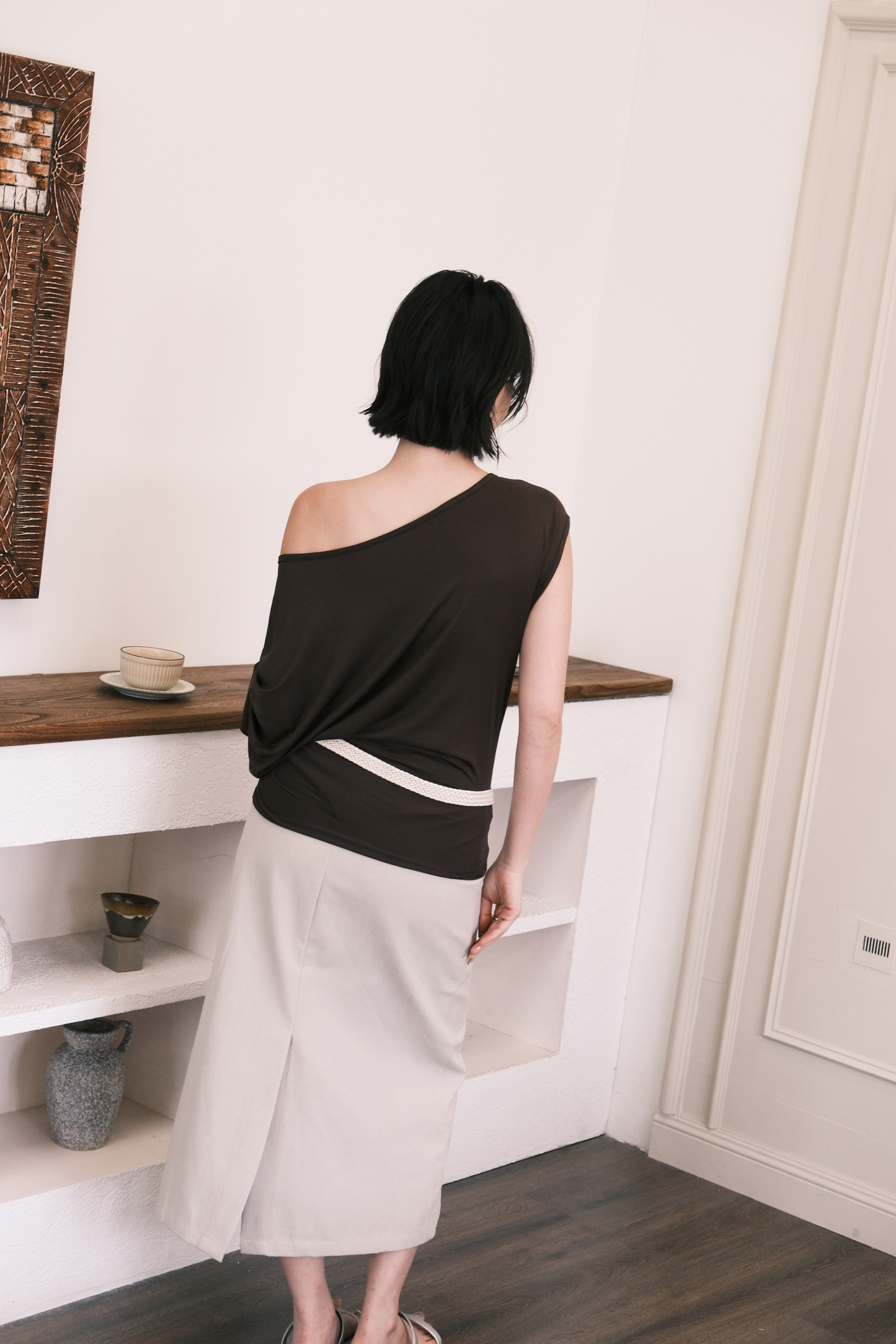 Soleil Asymmetrical Top in Coffee