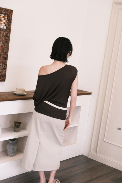 Soleil Asymmetrical Top in Coffee