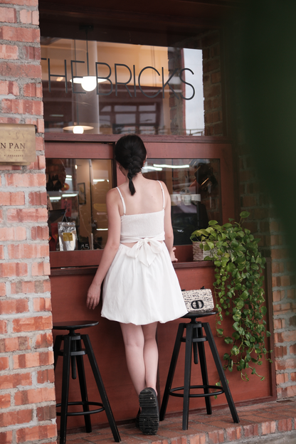 Élise Ribbon-Back Mini Dress in White