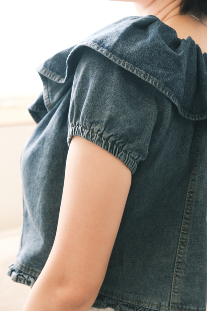 Clara Ruffled Denim Off-Shoulder Top