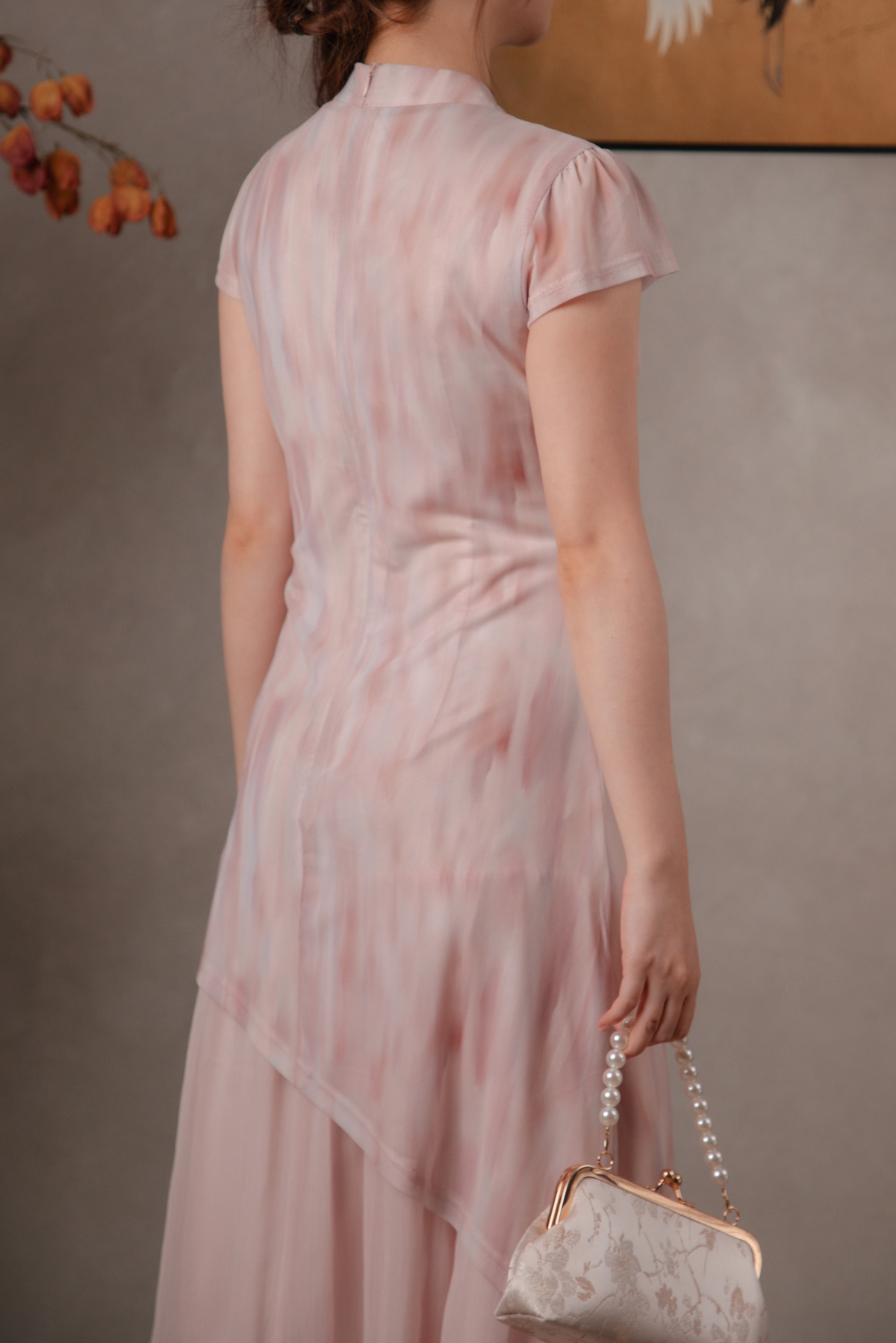 Jade Mist Layered Cheongsam Dress in Pink