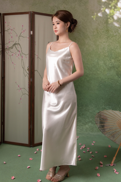 Silk Cascade Slip Dress in Ivory