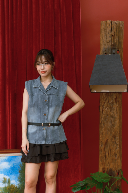 Metro Chic Denim Layered Skirt Set