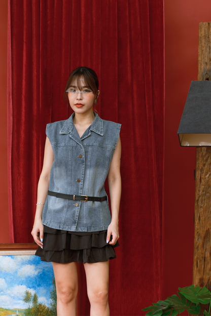 Metro Chic Denim Layered Skirt Set