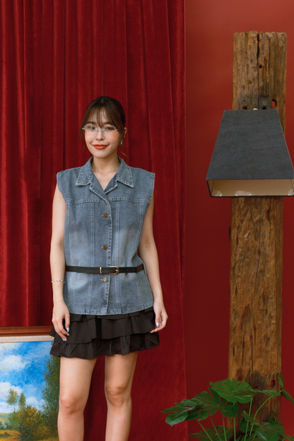 Metro Chic Denim Layered Skirt Set