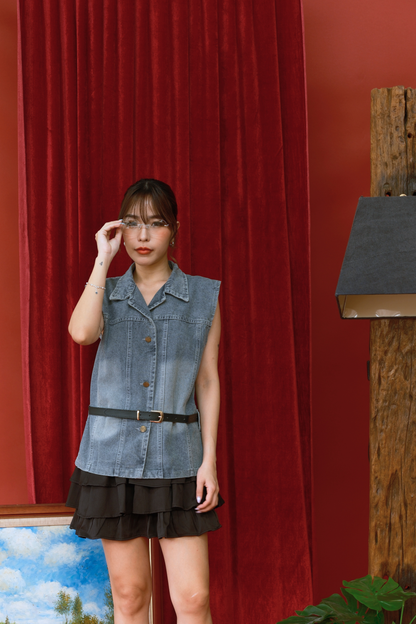 Metro Chic Denim Layered Skirt Set