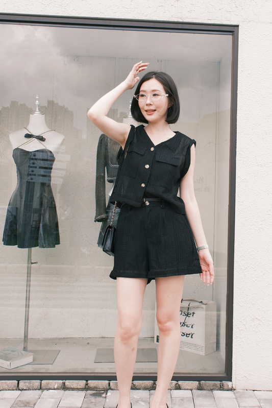 Noa Crochet Twinset in Black