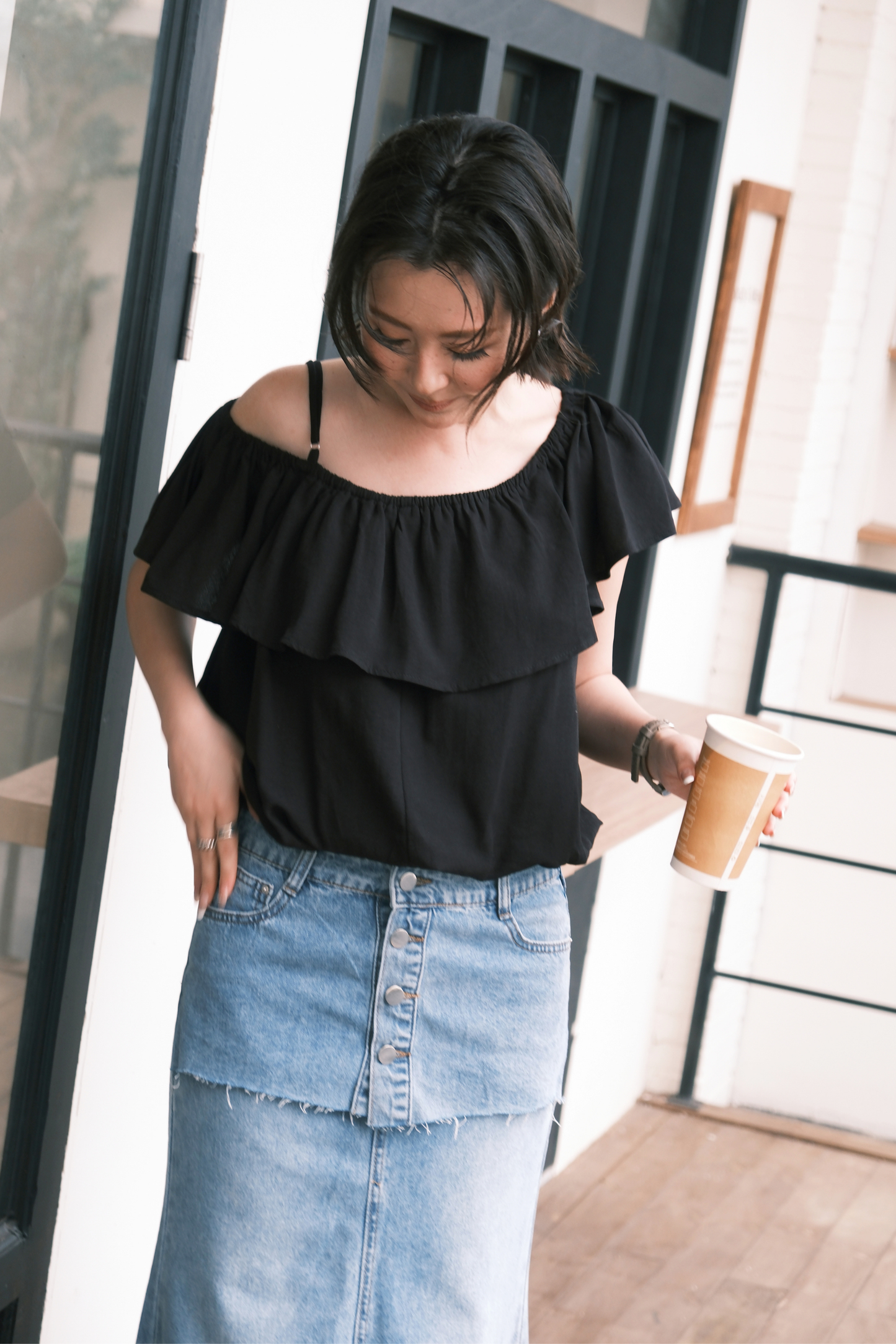 Audrey Ruffle Top in Black
