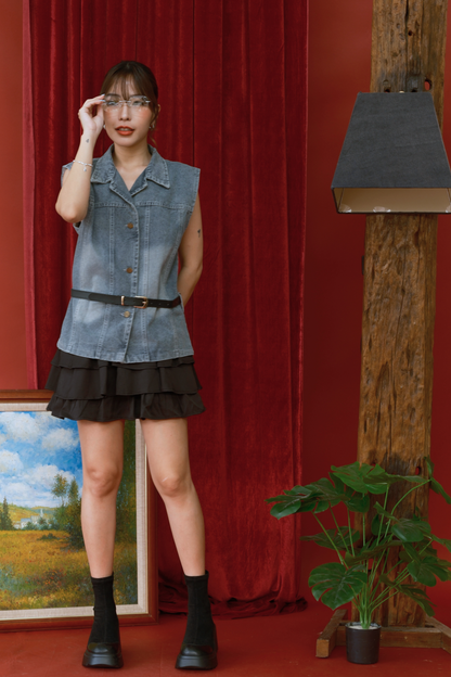 Metro Chic Denim Layered Skirt Set