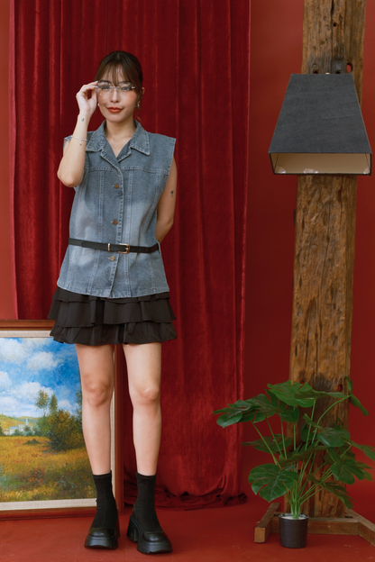 Metro Chic Denim Layered Skirt Set