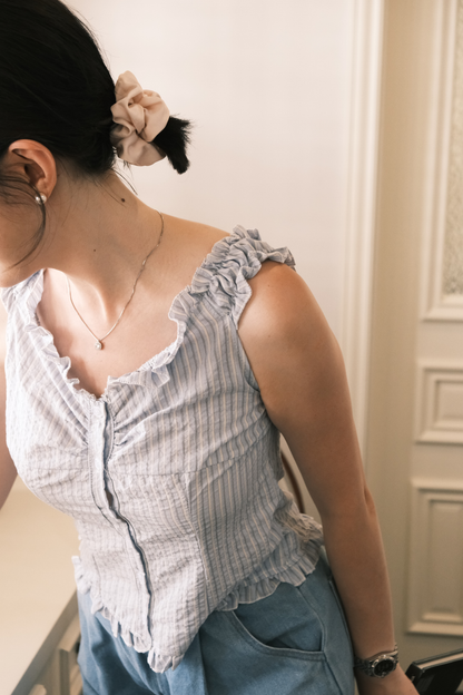 Léa Striped Ruffled Sleeveless Top in Blue