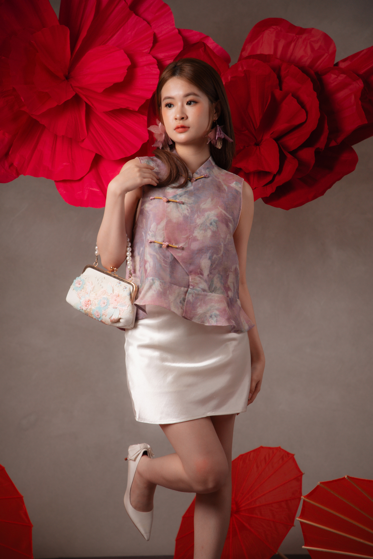 Amber Satin Mini Skirt in Ivory