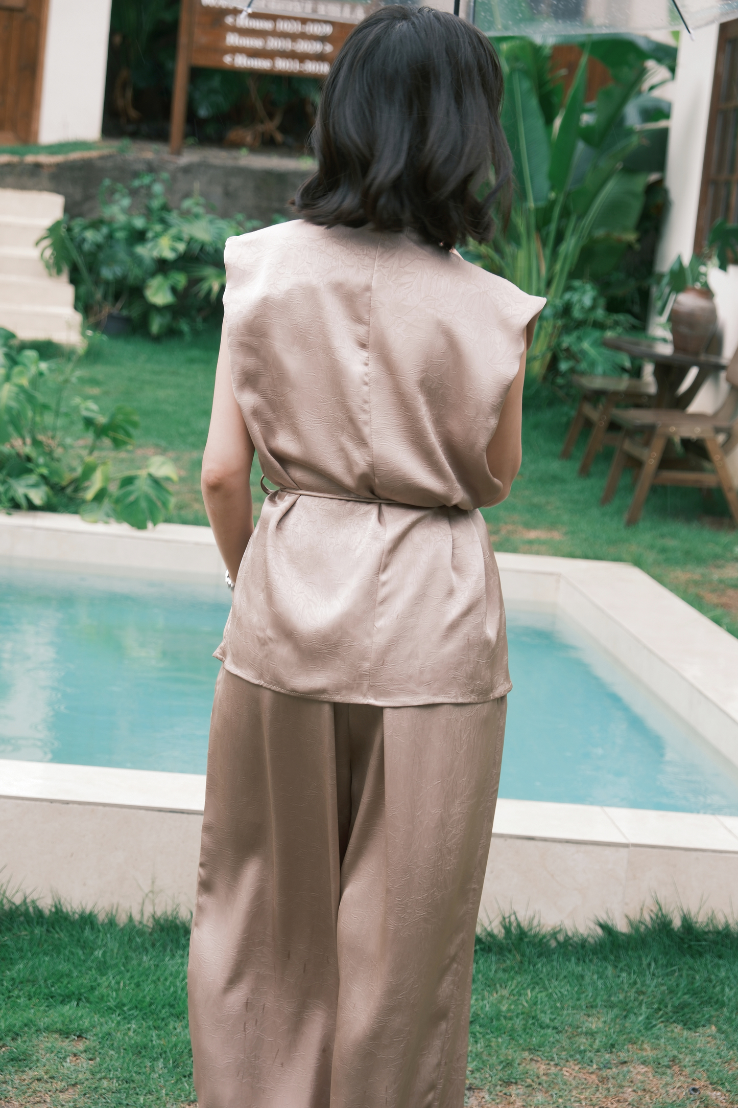 Olienne Satin Wrap Set in Khaki