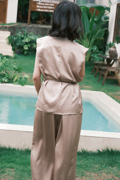Olienne Satin Wrap Set in Khaki
