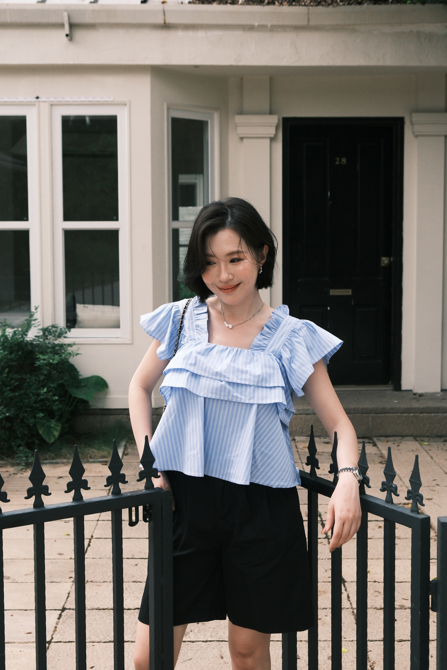 Isla Ruffle Off-Shoulder Top in Dark Blue