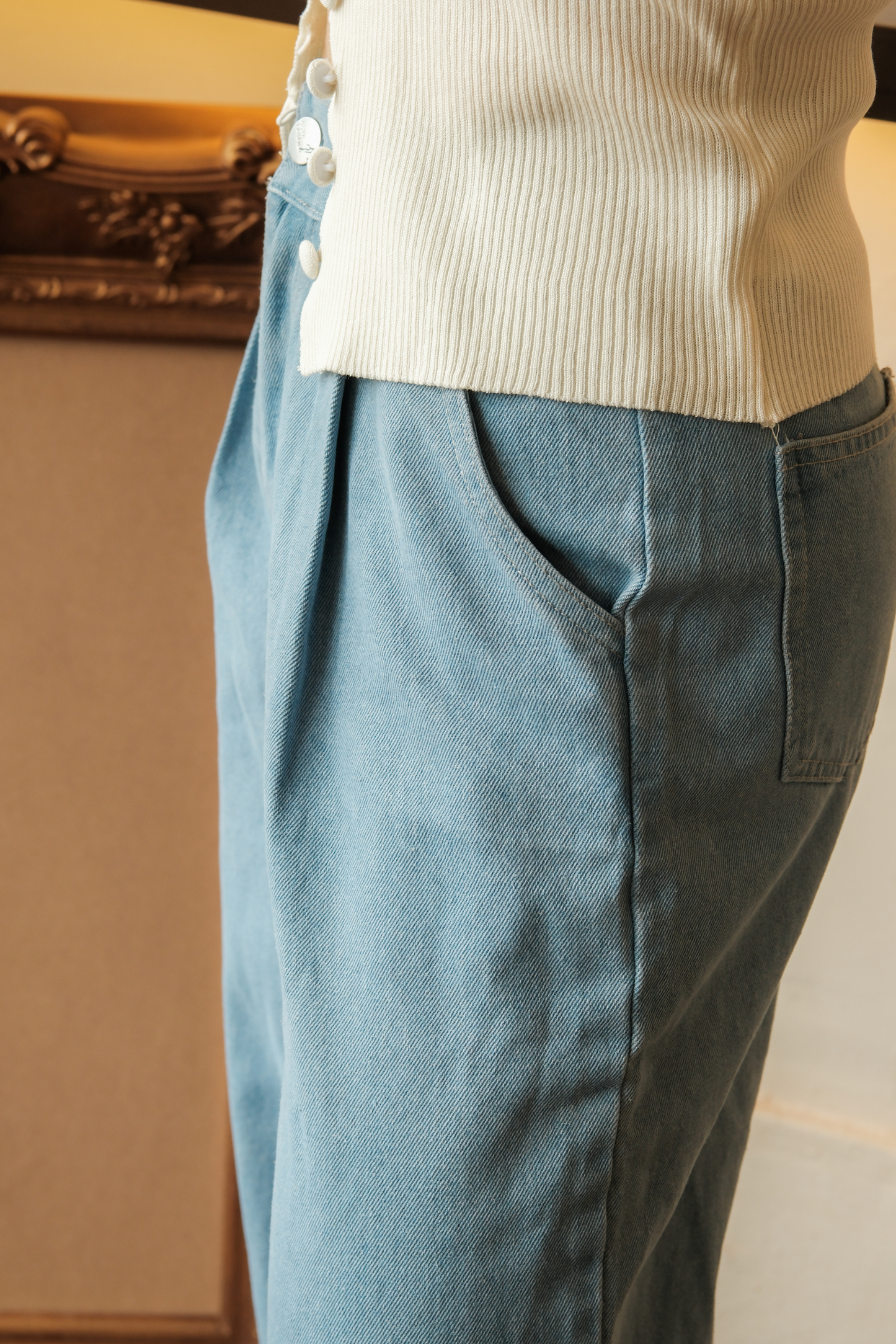 Élise Knit Button Tank in Beige