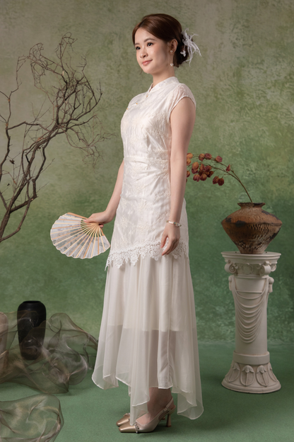 Nerissa Petal Cheongsam Dress in White
