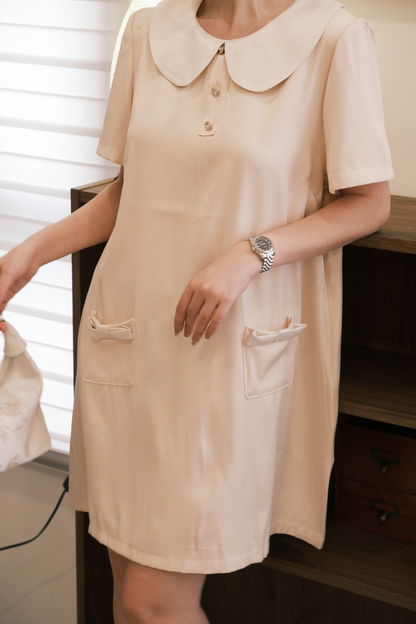 Daphne Peter Pan Mini Dress in Beige