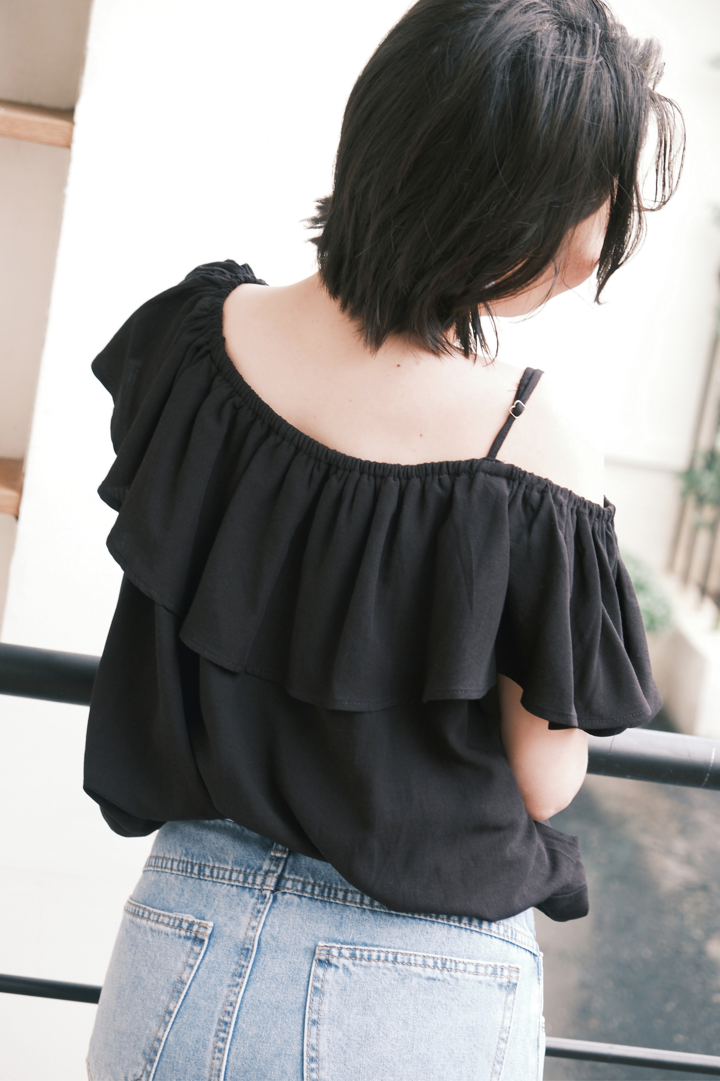 Audrey Ruffle Top in Black