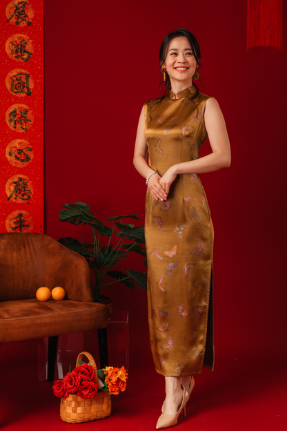 Golden Butterfly Brocade Cheongsam