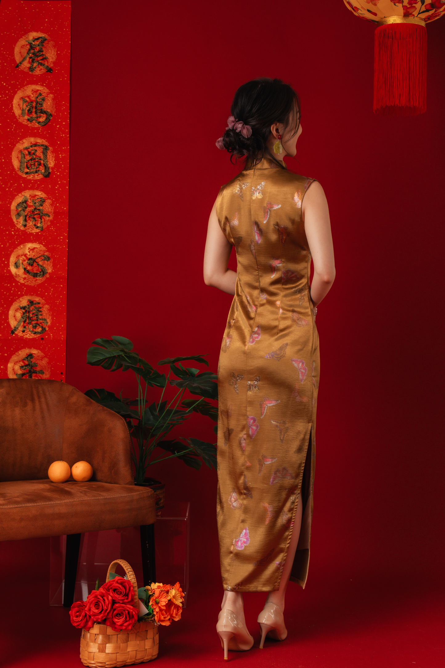 Golden Butterfly Brocade Cheongsam