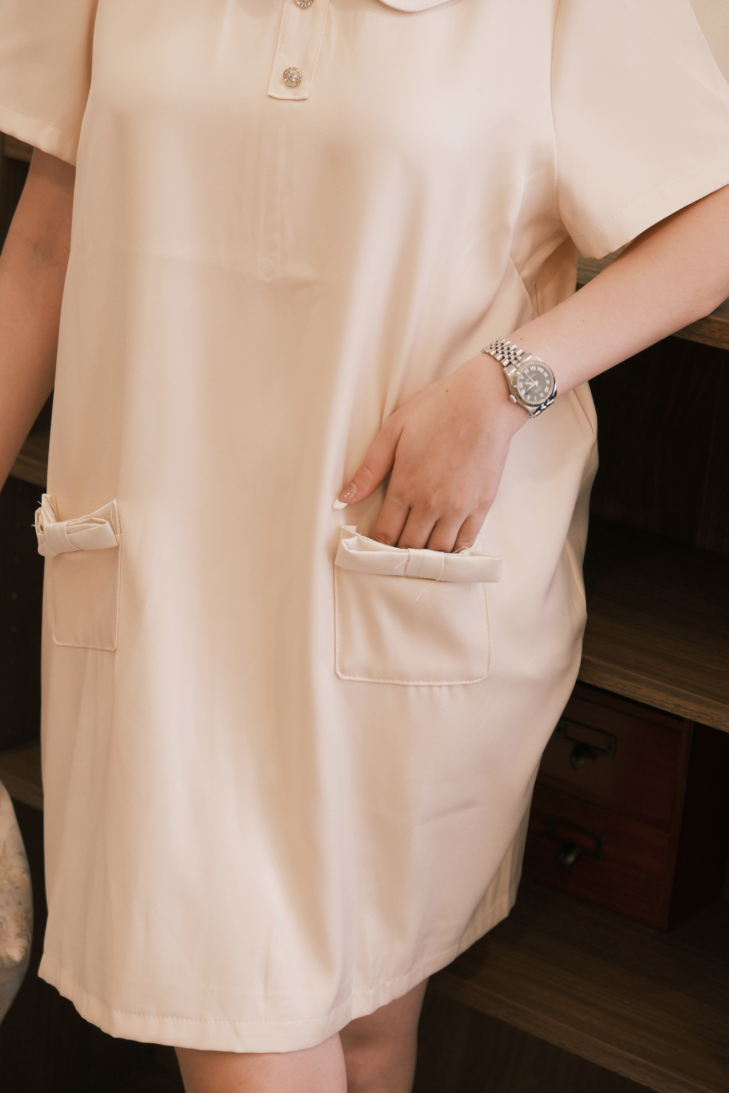Daphne Peter Pan Mini Dress in Beige