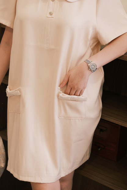 Daphne Peter Pan Mini Dress in Beige