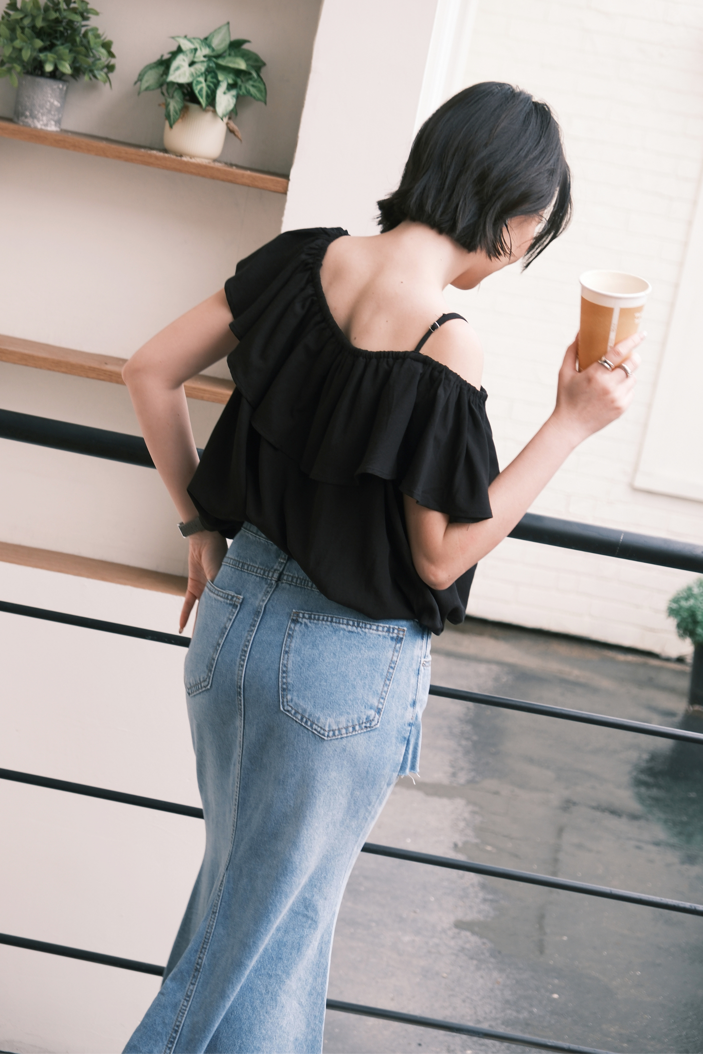Audrey Ruffle Top in Black