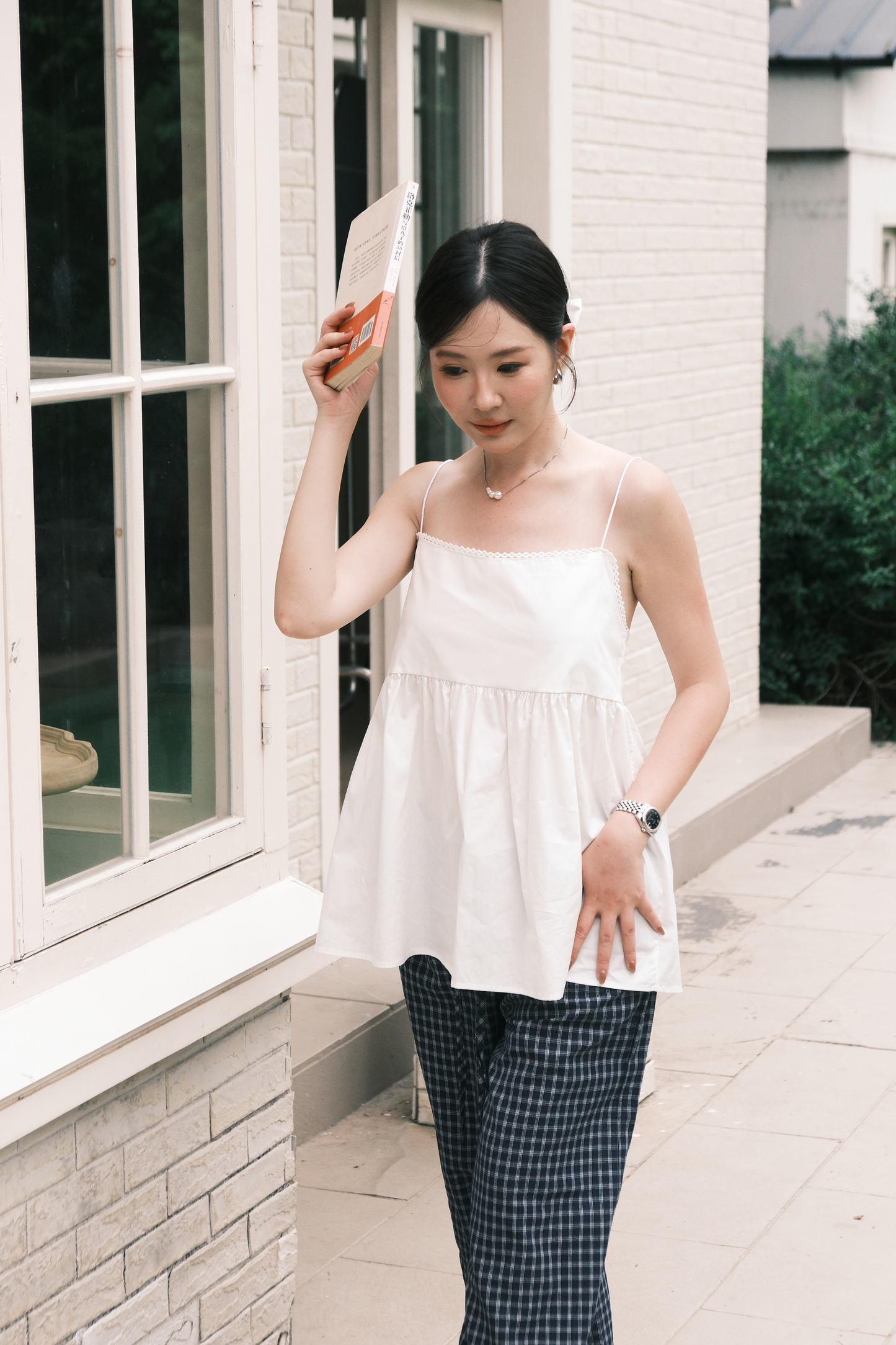 Isla Open-Back Lace Trim Cami Top in White