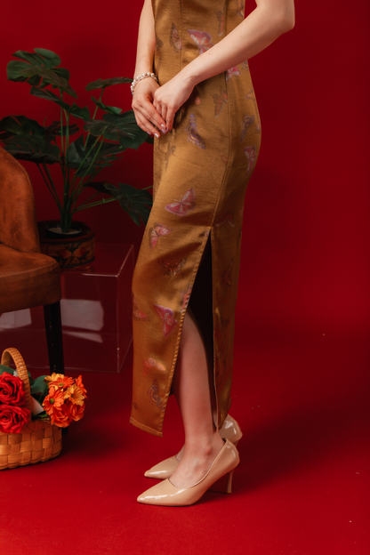 Golden Butterfly Brocade Cheongsam