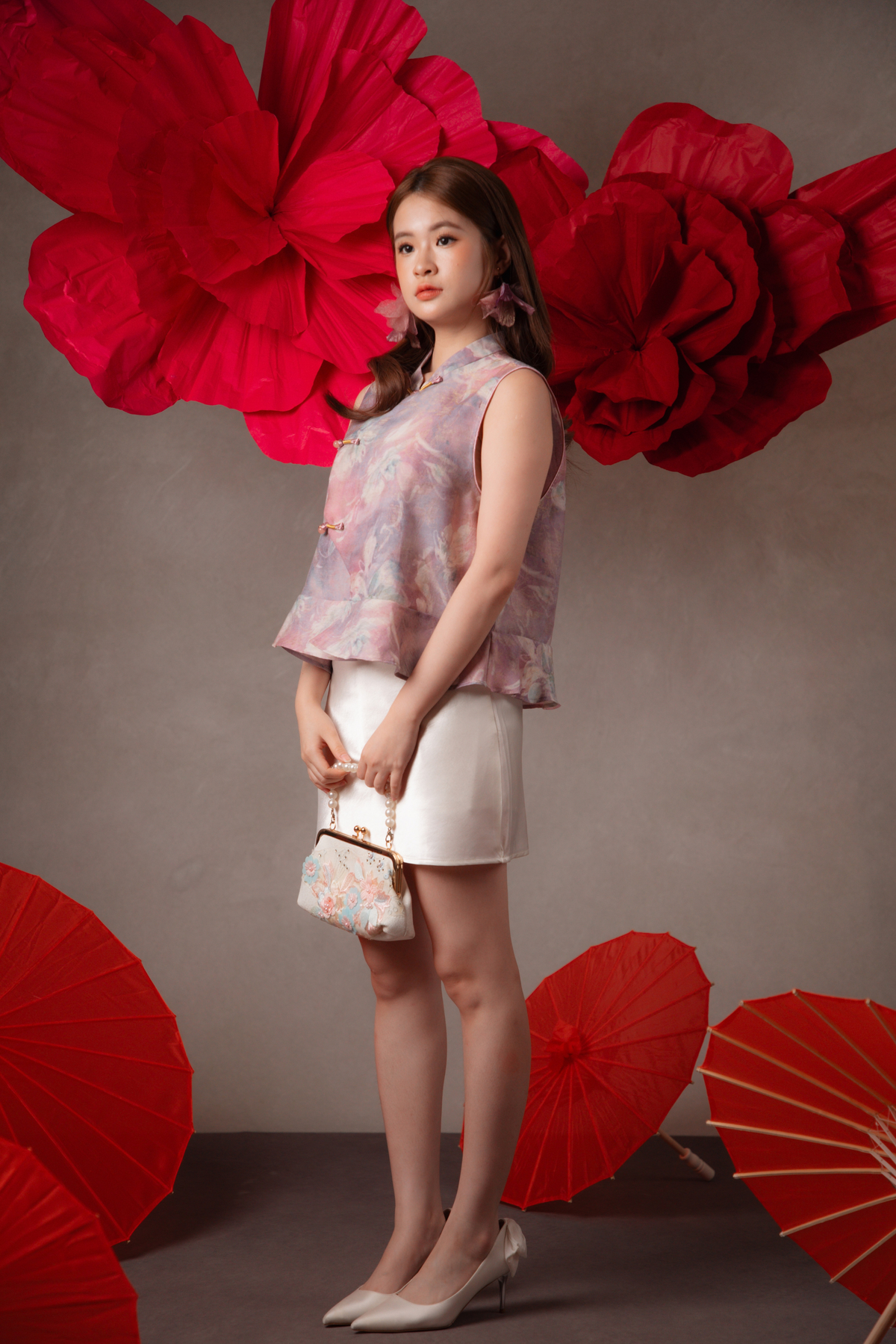 Adeline Watercolour Cheongsam Top in Mauve