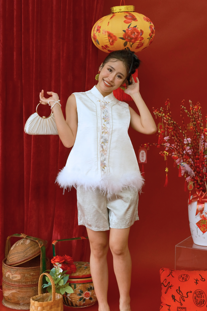 Odette Embroidered Feather Vest
