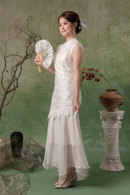 Nerissa Petal Cheongsam Dress in White