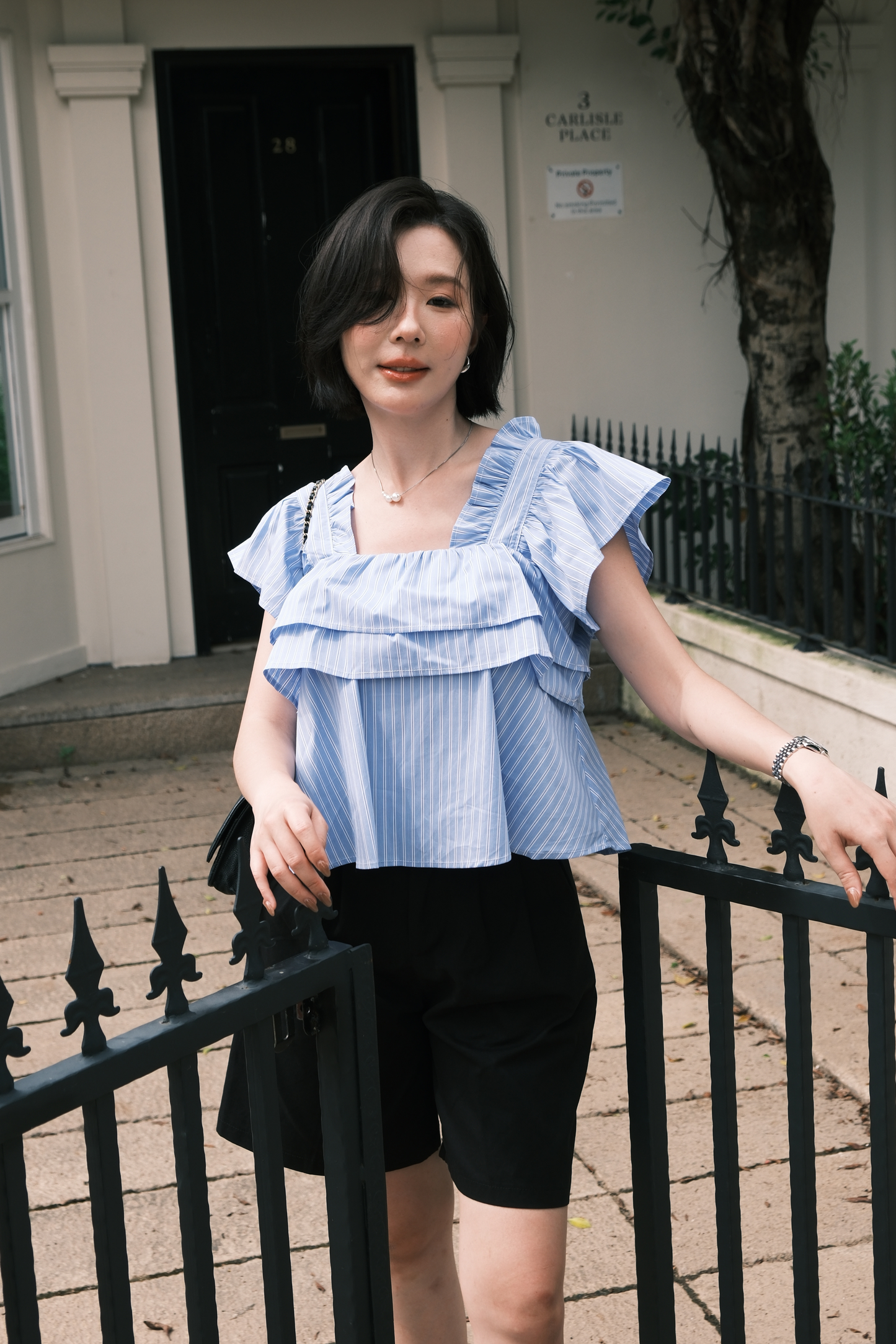 Isla Ruffle Off-Shoulder Top in Dark Blue