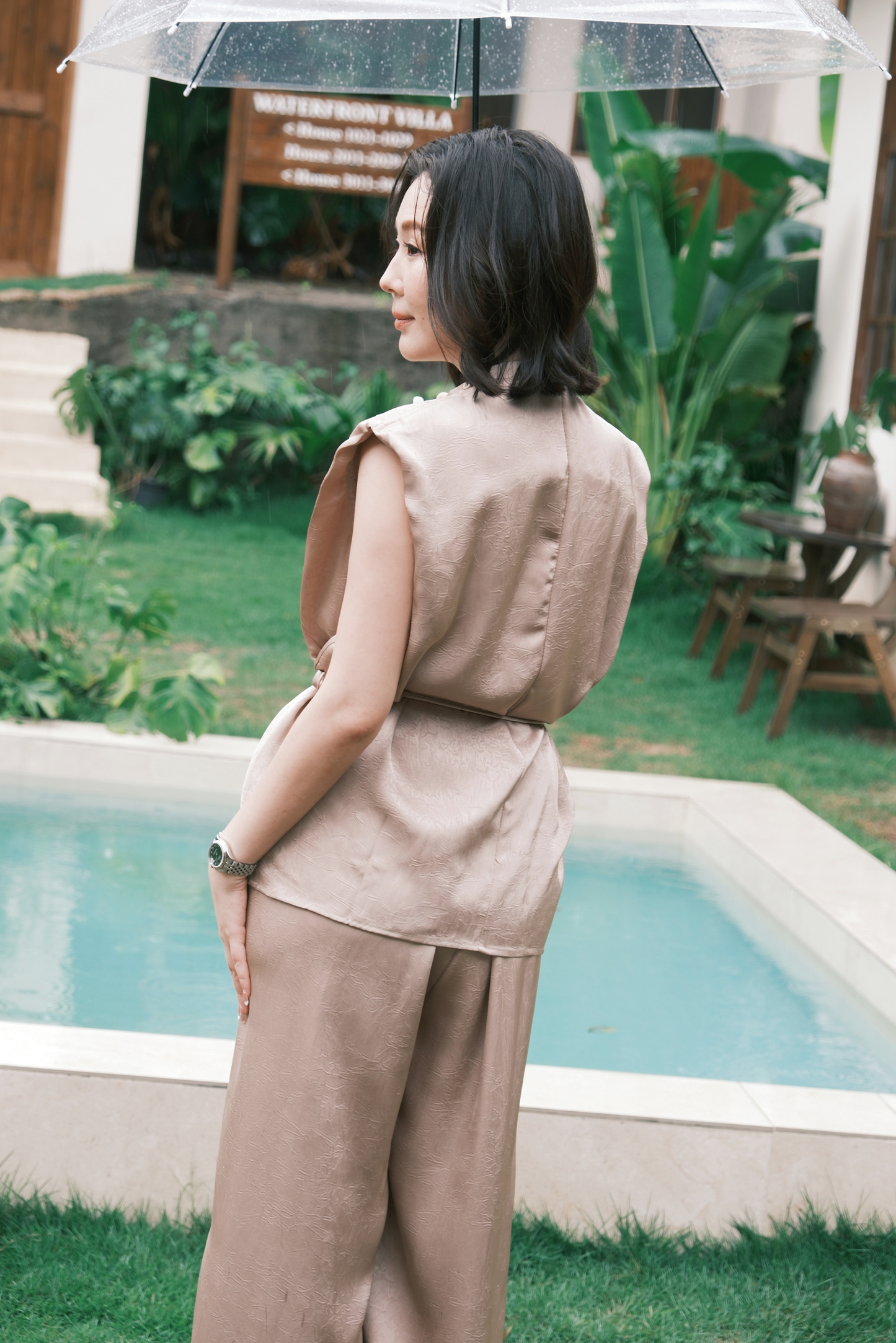 Olienne Satin Wrap Set in Khaki