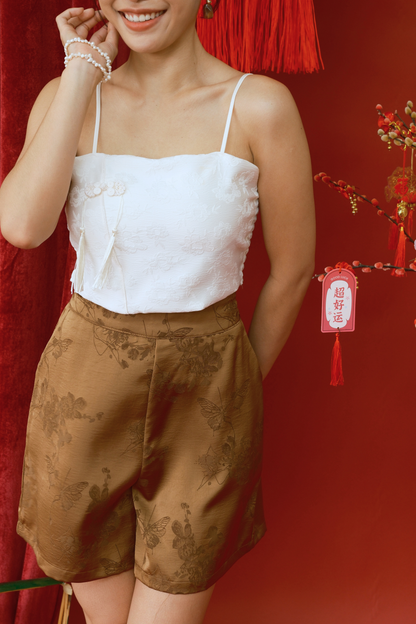 Odile Soft-Jacquard Lounge Shorts in Khaki