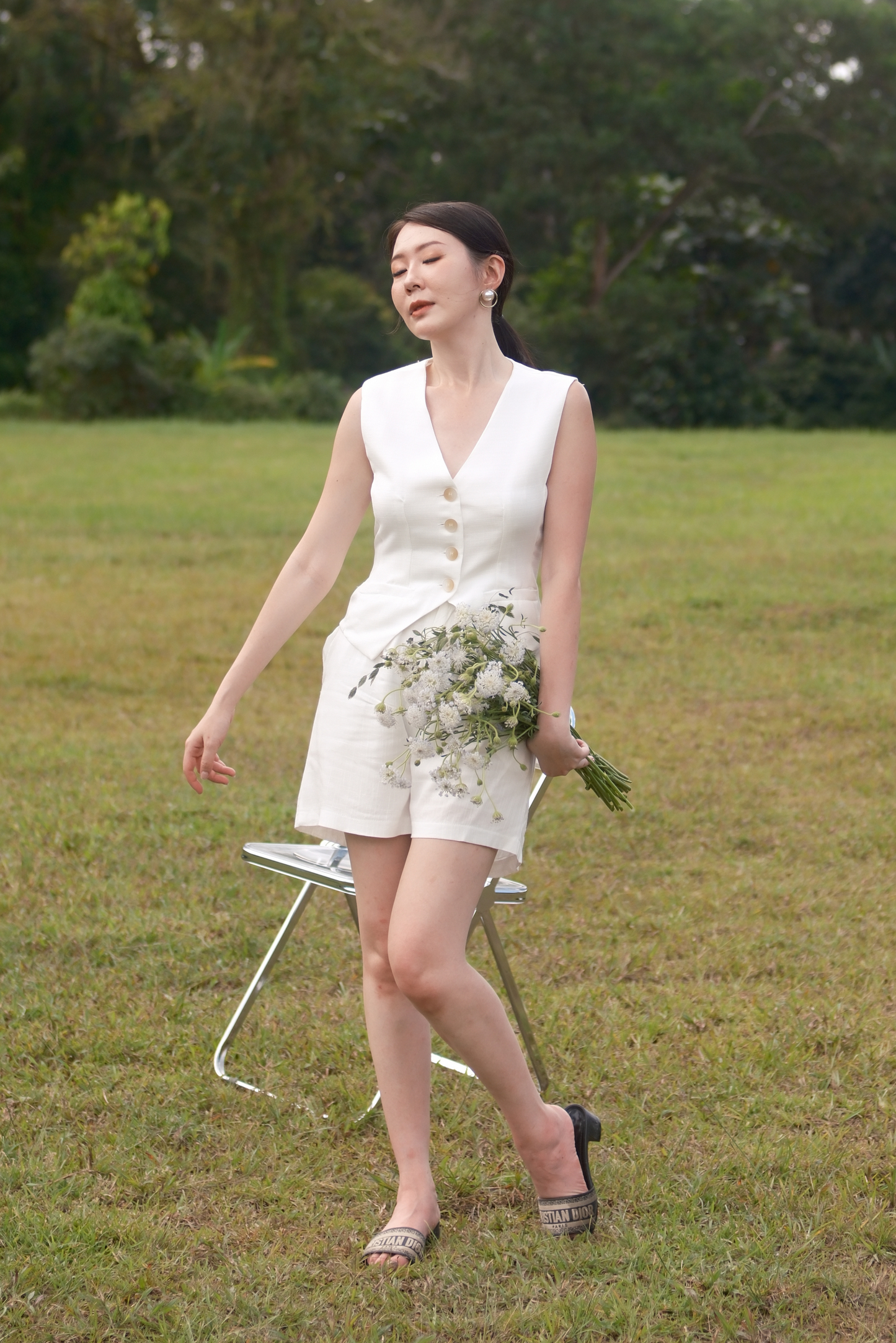 Colette Linen Button Vest in Ivory