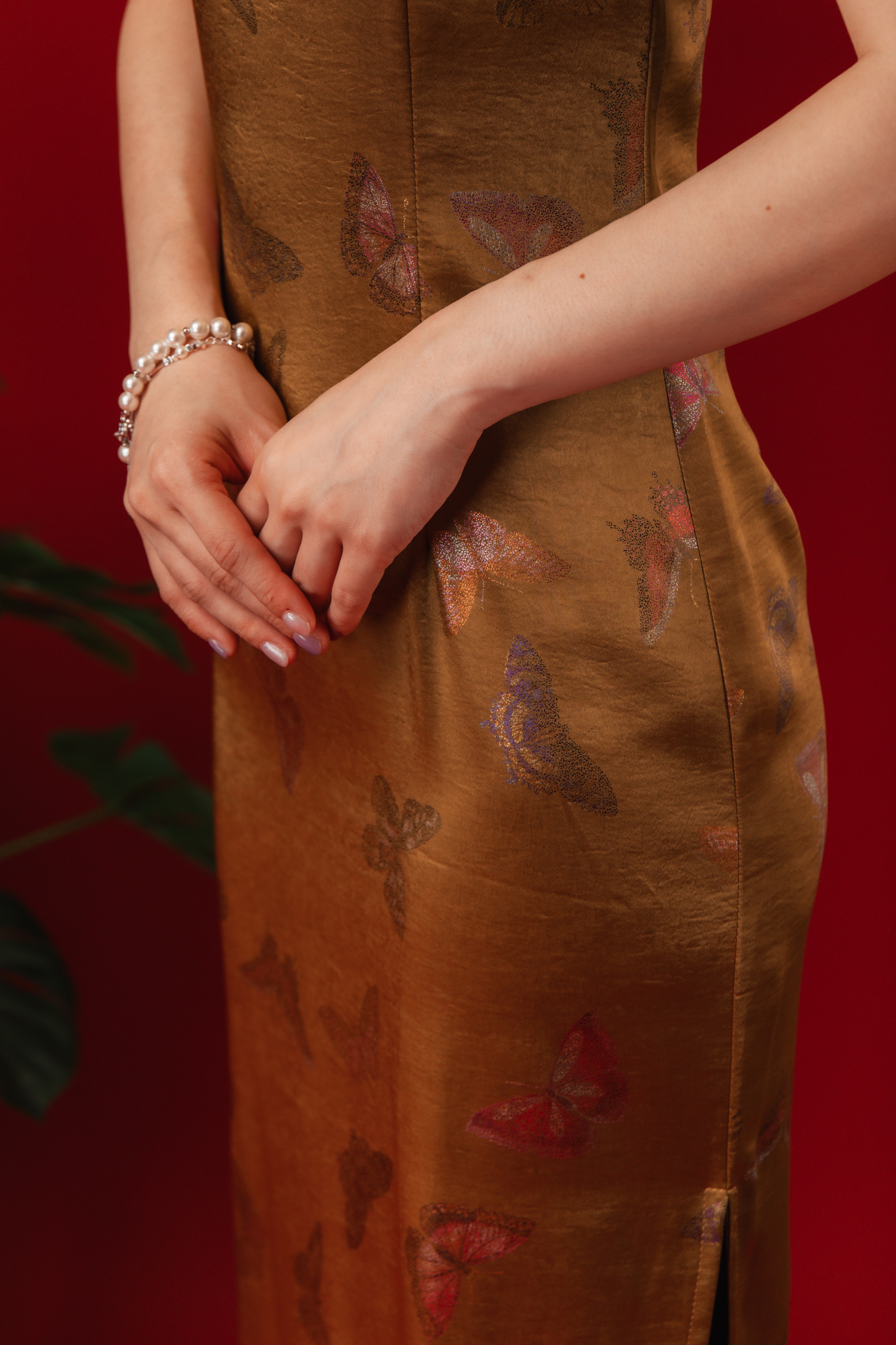 Golden Butterfly Brocade Cheongsam