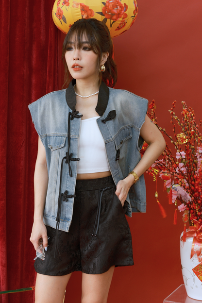 Celeste Brocade Tailored Shorts in Black (In-Stock)