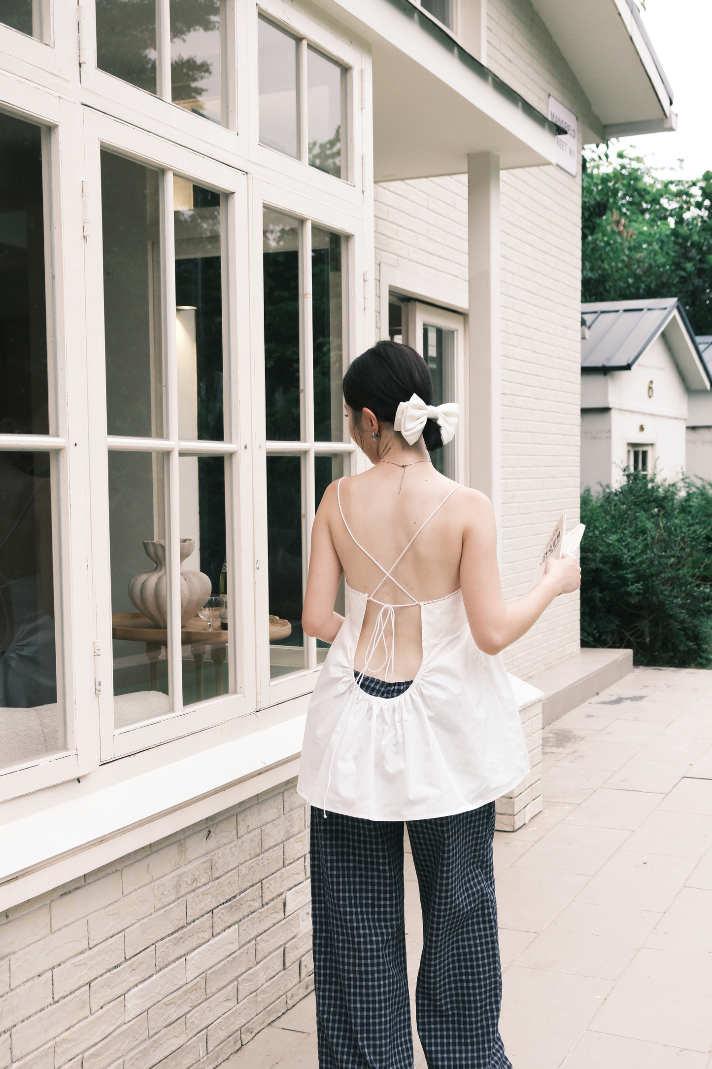 Isla Open-Back Lace Trim Cami Top in White
