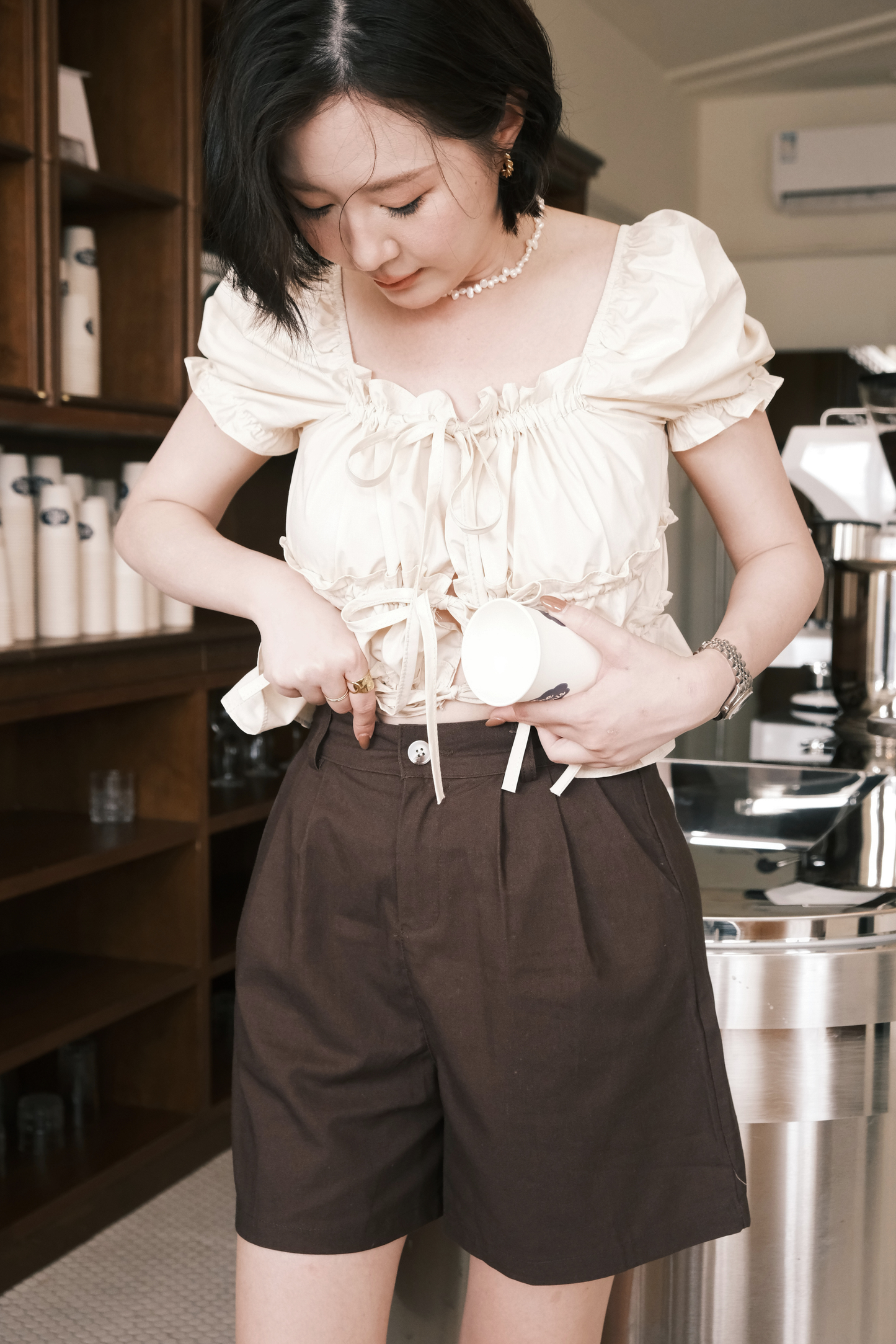 Aria Soft Pleat Shorts In Brown