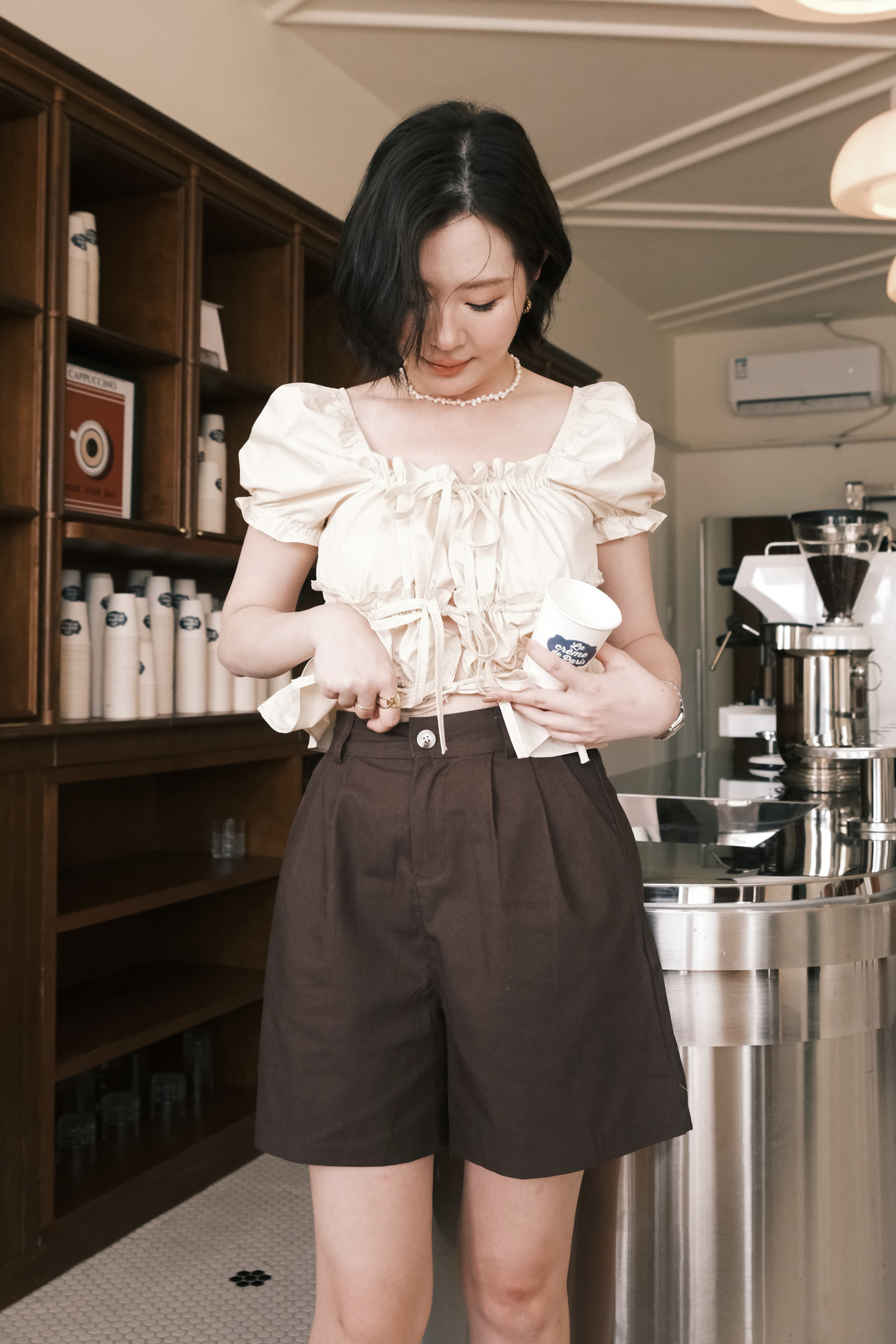 Aria Soft Pleat Shorts In Brown