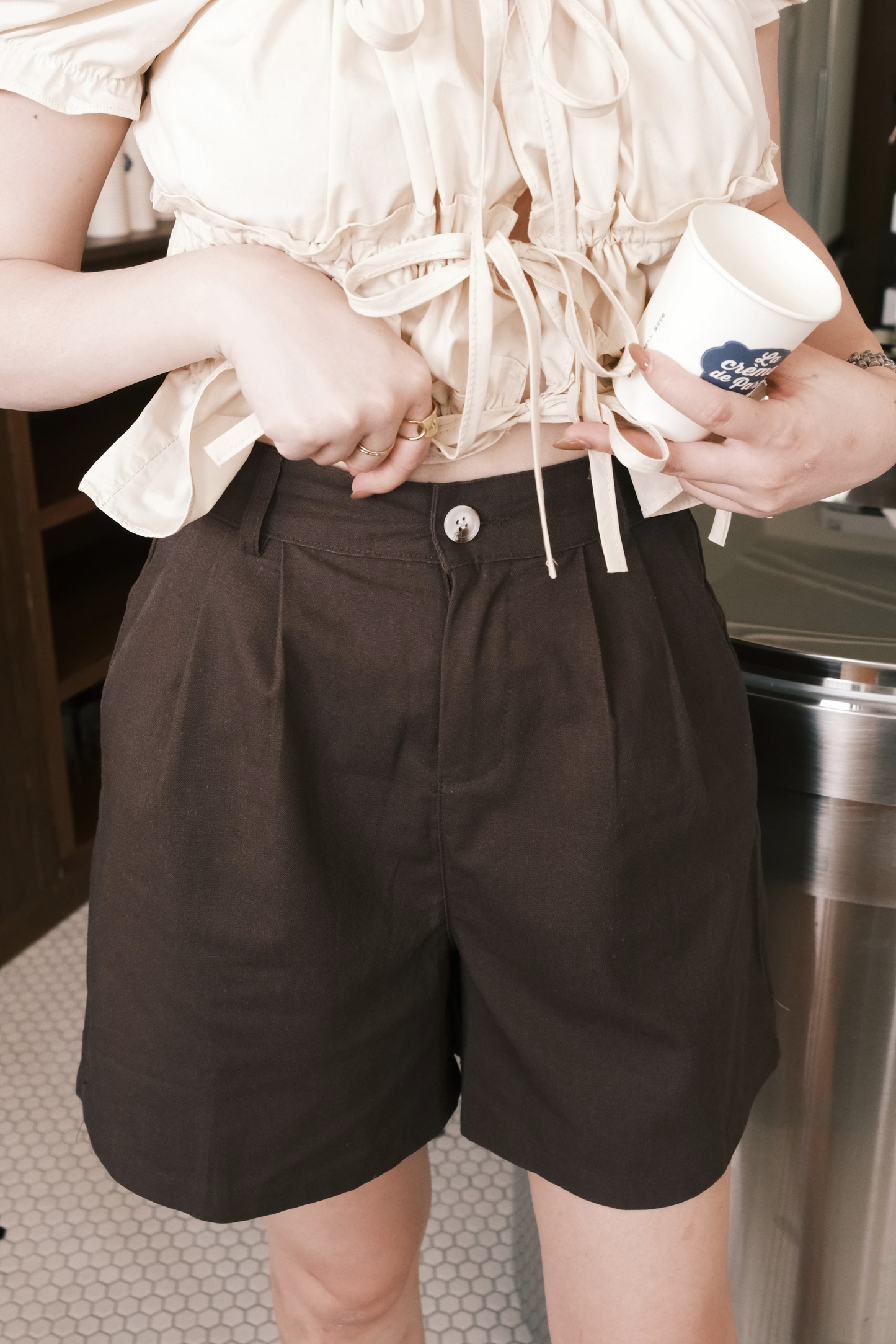 Aria Soft Pleat Shorts In Brown