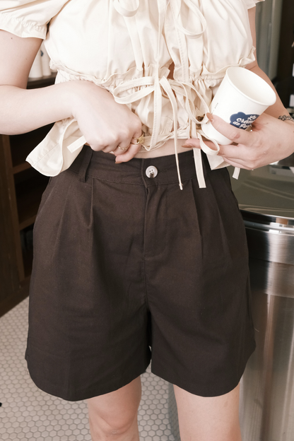 Aria Soft Pleat Shorts In Brown