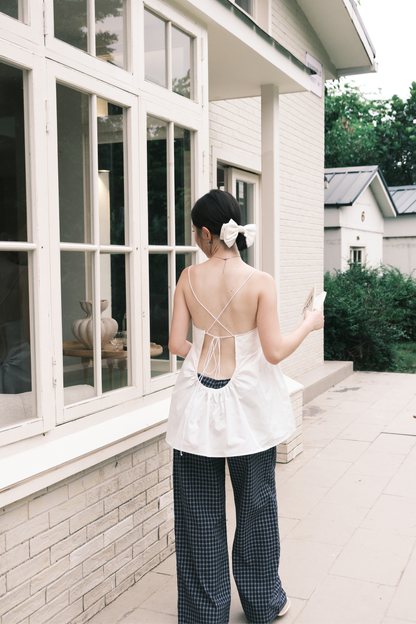 Isla Open-Back Lace Trim Cami Top in White
