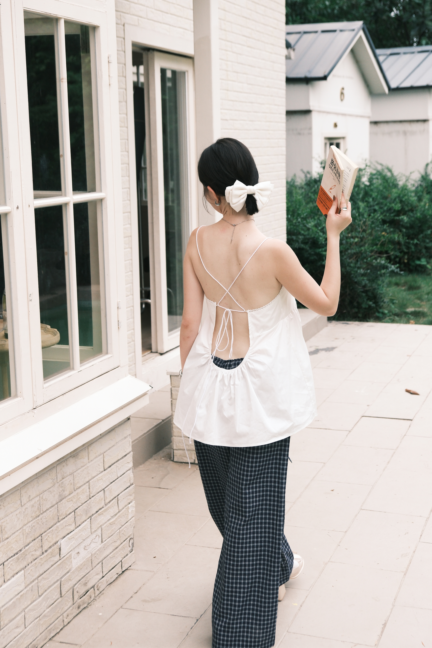 Isla Open-Back Lace Trim Cami Top in White